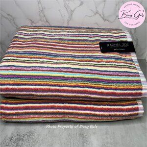 RACHEL ZOE Multi Colored Stripe Rainbow Bath Towels Set of 2
